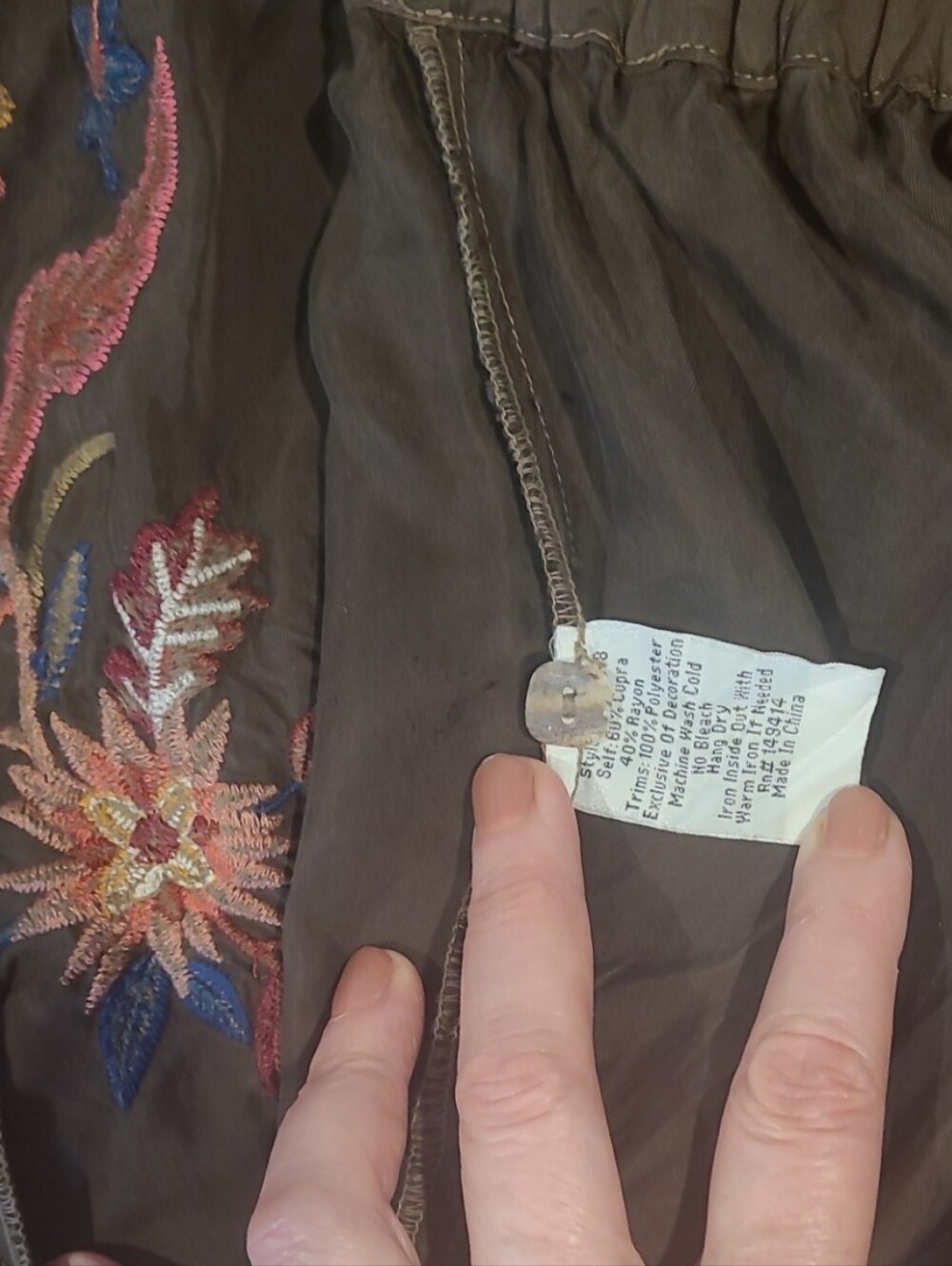 Johnny Was Olive Green Margo Satin Embroidered Jogger Pants Boho M - Picture 9 of 9